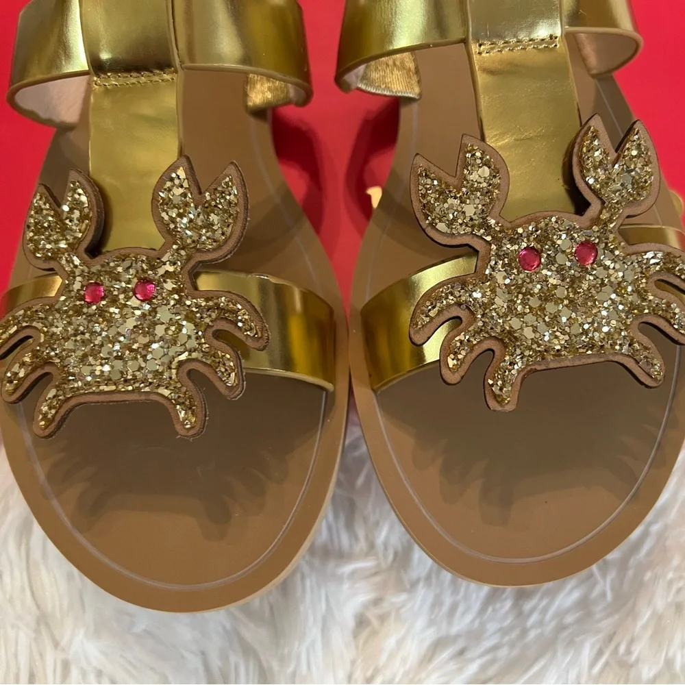 🎉HP🎉 Kate Spade Claire Gold Glitter Crab Sandal / Shoes - Picture 4 of 11